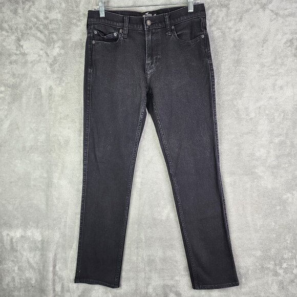 Mens Hollister Black Denim Jeans Slim Straight Advanced Stretch Size 30 X 32 - Picture 1 of 16